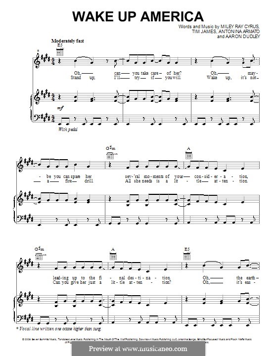 Wake Up America: Für Stimme und Klavier (oder Gitarre) by Aaron Dudley, Antonina Armato, Miley Ray Cyrus, Timothy James