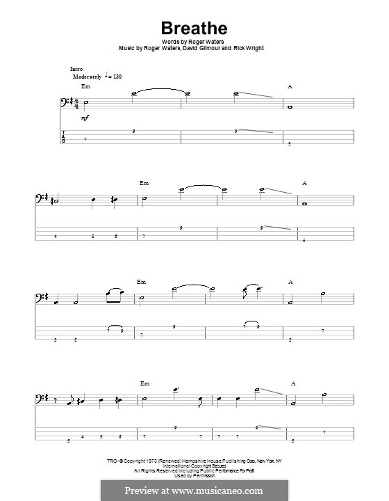 Breathe (Easy Star All-Stars): Für Bassgitarre mit Tabulatur by David Gilmour, Richard Wright, Roger Waters