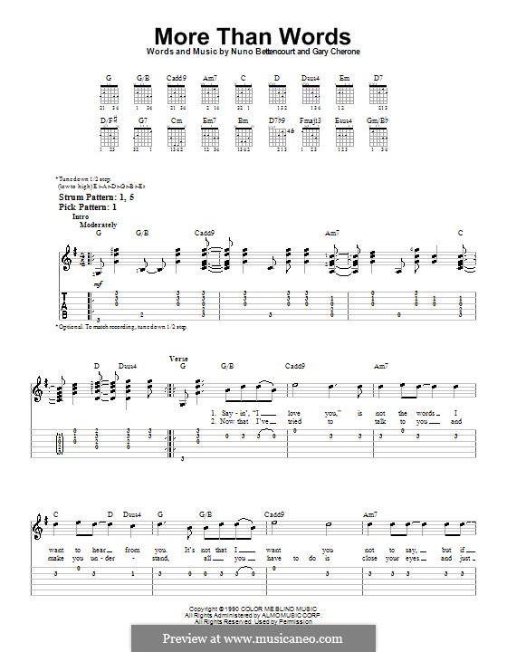 More Than Words (Extreme): Für Gitarre (Sehr leichte Fassung) by Gary Cherone, Nuno Bettencourt