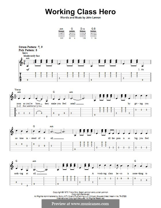 Working Class Hero: Für Gitarre (Sehr leichte Fassung) by John Lennon