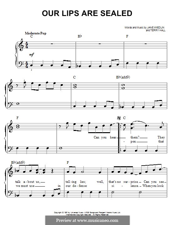 Our Lips Are Sealed (The Go-Go's): Für Klavier, leicht by Jane Wiedlin, Terry Hall