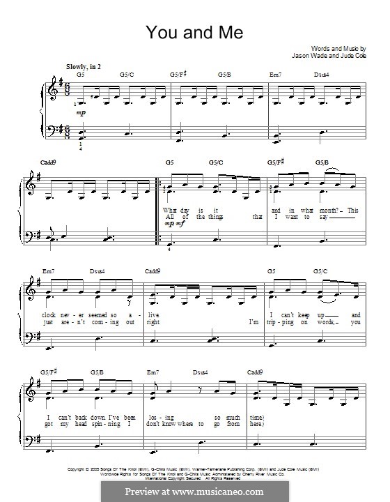You and Me (Lifehouse): Für Klavier, leicht by Jason Wade, Jude Cole