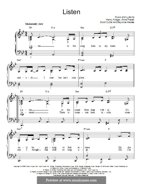 Listen (from Dreamgirls): Für Klavier, leicht (Beyonce) by Anne Preven, Henry Krieger, Scott Cutler