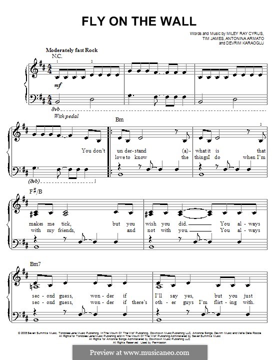 Fly on the Wall: Für Klavier, leicht by Antonina Armato, Devrim Karaoglu, Miley Ray Cyrus, Timothy James