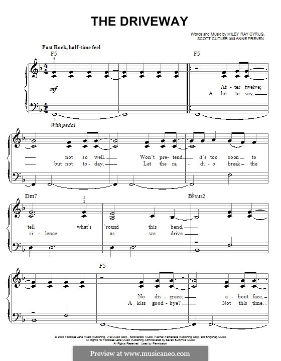 The Driveway: Für Klavier, leicht by Anne Preven, Miley Ray Cyrus, Scott Cutler