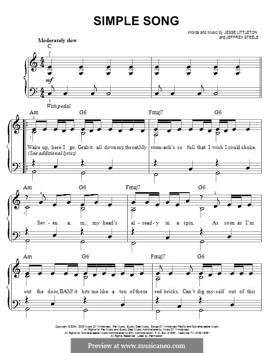 Simple Song (Miley Cyrus): Für Klavier, leicht by Jeffrey Steele, Jesse Littleton