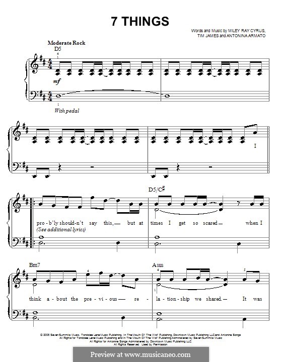 7 Things: Für Klavier, leicht by Antonina Armato, Miley Ray Cyrus, Timothy James