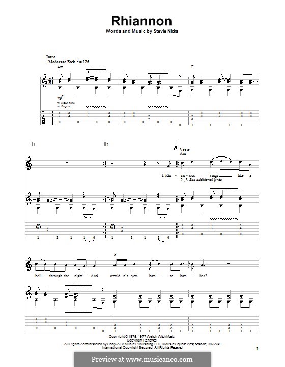 Rhiannon (Fleetwood Mac): Für Gitarre mit Tabulatur by Stevie Nicks