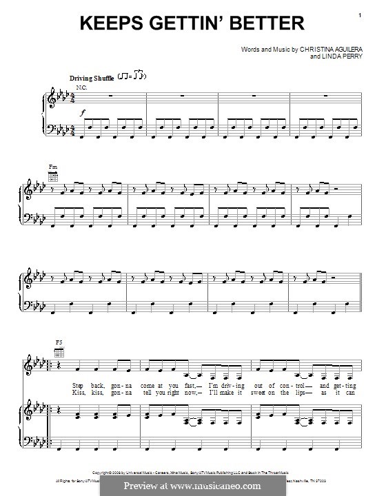 Keeps Gettin' Better (Christina Aguilera): Für Stimme und Klavier (oder Gitarre) by Linda Perry