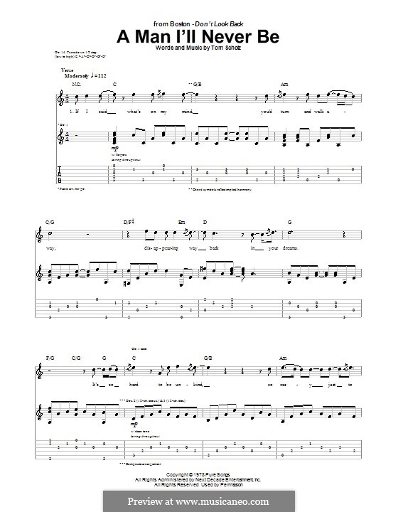 A Man I'll Never Be (Boston): Für Gitarre mit Tab by Tom Scholz