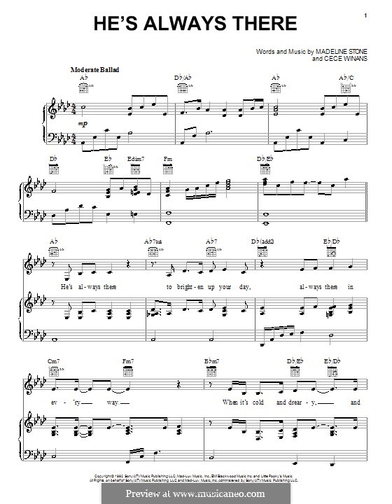 He's Always There (CeCe Winans): Für Stimme und Klavier (oder Gitarre) by Madeline Stone