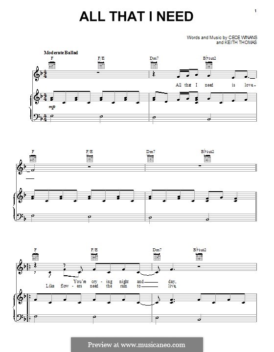 All That I Need (CeCe Winans): Für Stimme und Klavier (oder Gitarre) by Keith Thomas