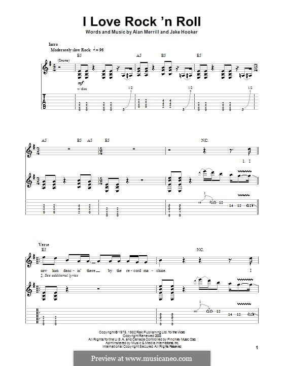 I Love Rock 'n Roll: Für Gitarre mit Tabulatur by Alan Merrill, Jake Hooker