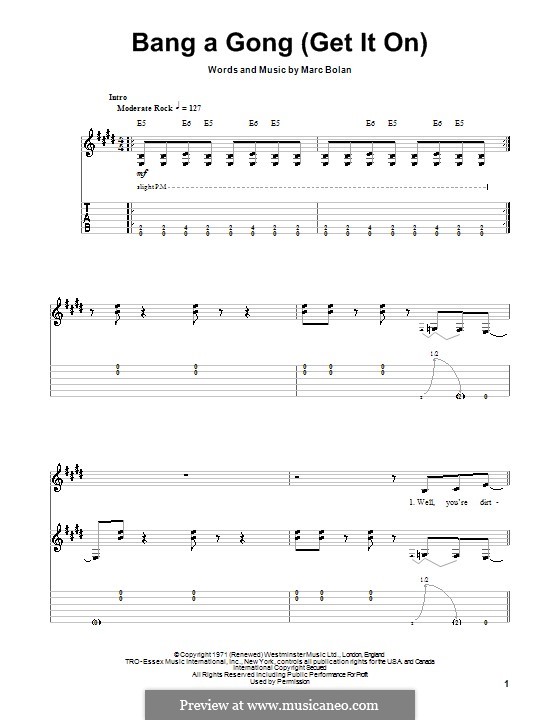 Bang A Gong (Get It On): Für Gitarre mit Tabulatur by Marc Bolan