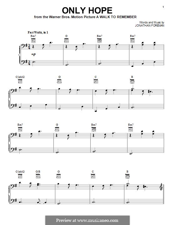 Only Hope (Mandy Moore): Für Stimme und Klavier (oder Gitarre) by Jonathan Foreman