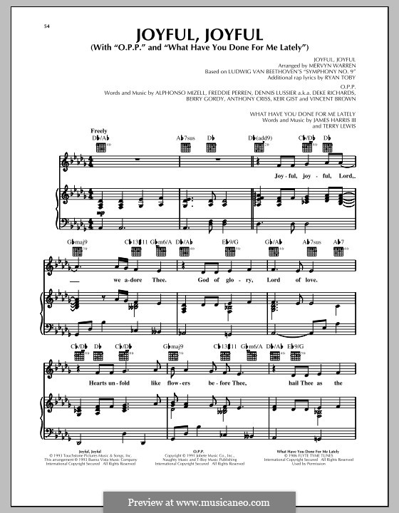 Joyful, Joyful with 'O.P.P' and 'What Have You Done for Me Lately': Für Stimme und Klavier (oder Gitarre) by Mervyn Warren