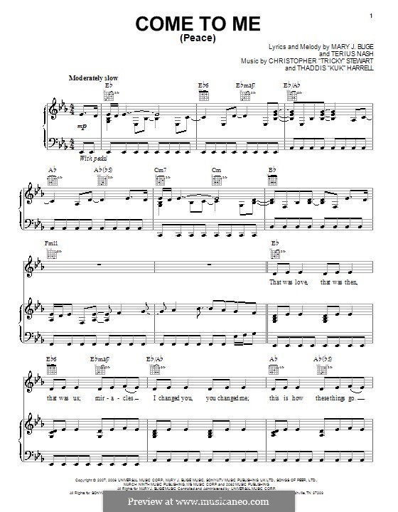 Come To Me (Peace): Für Stimme und Klavier (oder Gitarre) by Tricky Stewart , Terius Nash, Kuk Harrell