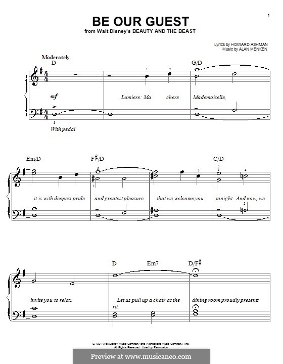 Piano version: Für Klavier, leicht by Alan Menken