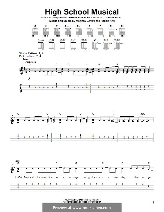 High School Musical (from High School Musical 3): Für Gitarre (Sehr leichte Fassung) by Matthew Gerrard, Robbie Nevil