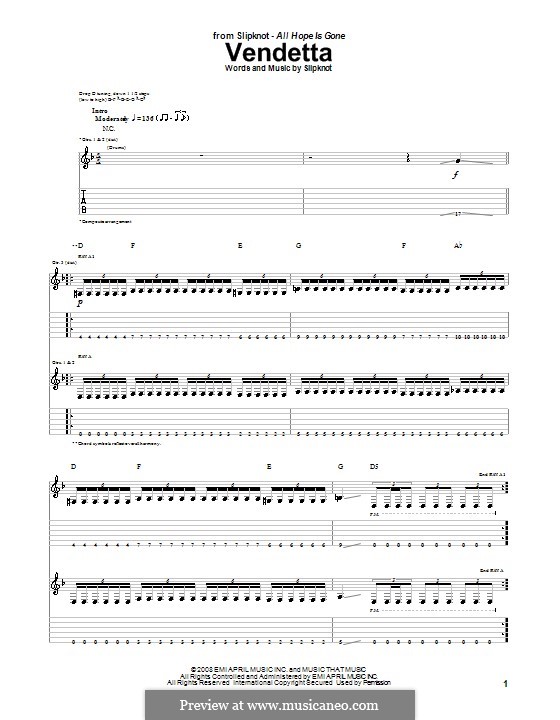 Vendetta: Für Gitarre mit Tabulatur by Slipknot