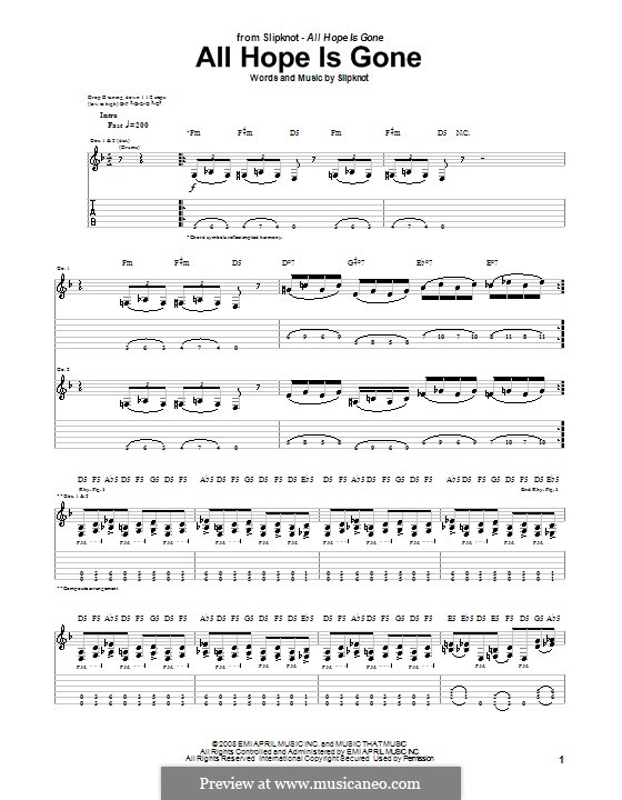 All Hope Is Gone: Für Gitarre mit Tabulatur by Slipknot