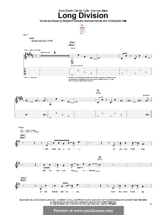 Long Division (Death Cab for Cutie): Für Gitarre mit Tabulatur by Benjamin Gibbard, Christopher Walla, Nicholas Harmer