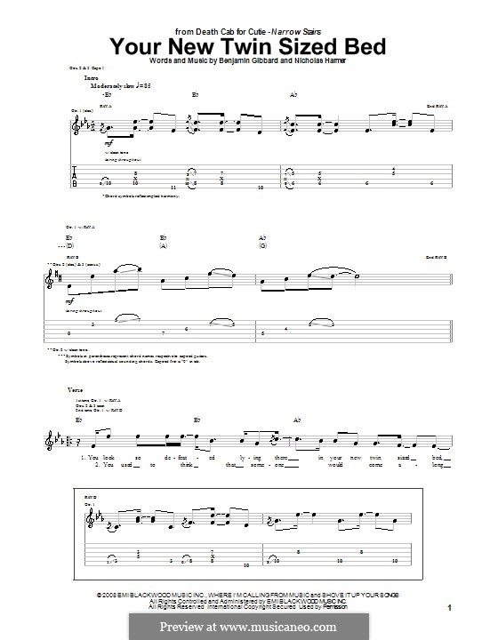 Your New Twin Sized Bed (Death Cab for Cutie): Für Gitarre mit Tabulatur by Benjamin Gibbard, Nicholas Harmer