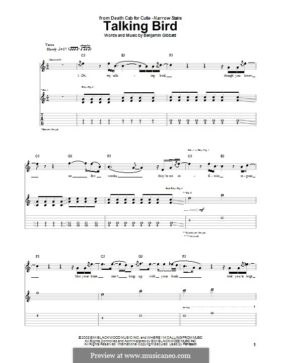 Talking Bird (Death Cab for Cutie): Für Gitarre mit Tabulatur by Benjamin Gibbard