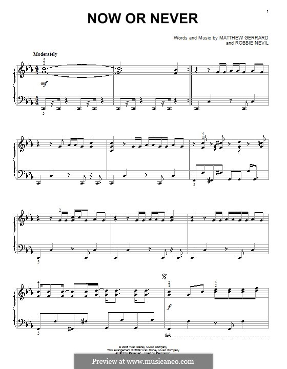 Now or Never (from High School Musical 3): Für Klavier by Matthew Gerrard, Robbie Nevil