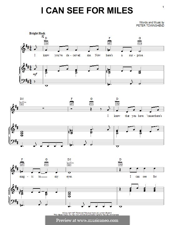 I Can See for Miles (The Who): Für Stimme und Klavier (oder Gitarre) by Peter Townshend