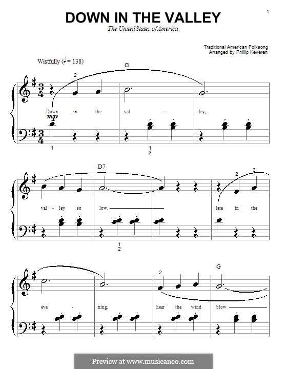 Down in the Valley: Für Klavier (sehr leichte Fassung) by folklore
