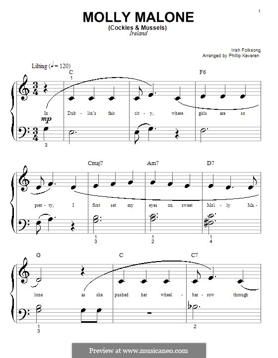 Molly Malone: Für Klavier (sehr leichte Fassung) by folklore