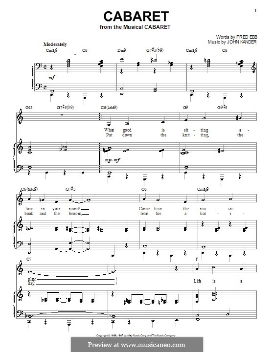 Cabaret (Liza Minnelli): Für Stimme und Klavier (oder Gitarre) by John Kander