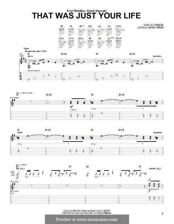 That Was Just Your Life (Metallica): Für Gitarre mit Tabulatur by James Hetfield