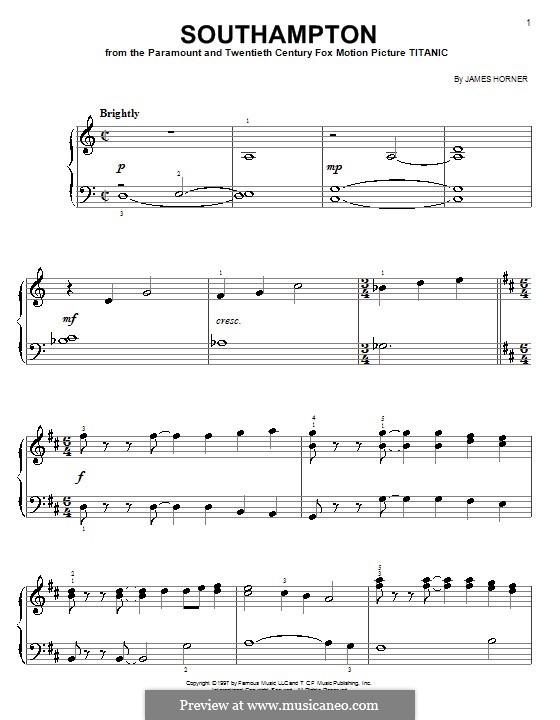 Southampton: Einfache Noten für Klavier by James Horner