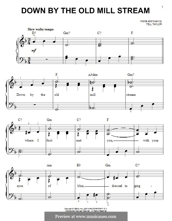 Down by the Old Mill Stream: Einfache Noten für Klavier by Tell Taylor