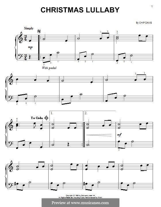 Christmas Lullaby (Mannheim Steamroller): Für Klavier, leicht by Chip Davis