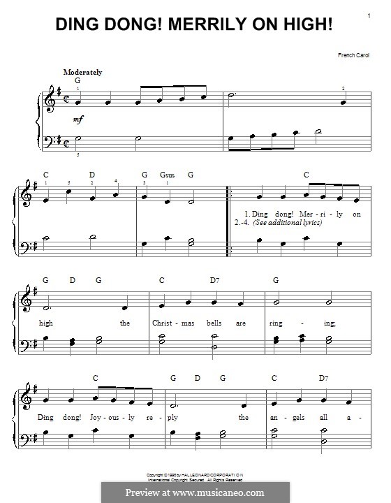 Ding Dong! Merrily on High (Printable Scores): Für Klavier, leicht by folklore