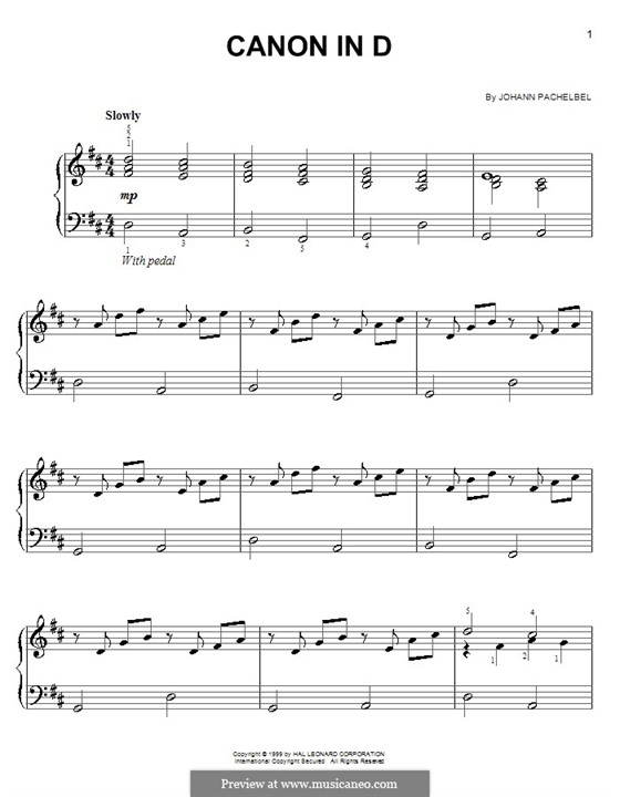 Piano version: Easy notes by Johann Pachelbel
