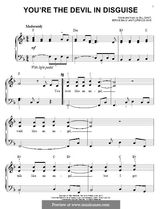 (You're The) Devil in Disguise (Elvis Presley): Für Klavier, leicht by Bernie Baum, Bill Giant, Florence Kaye