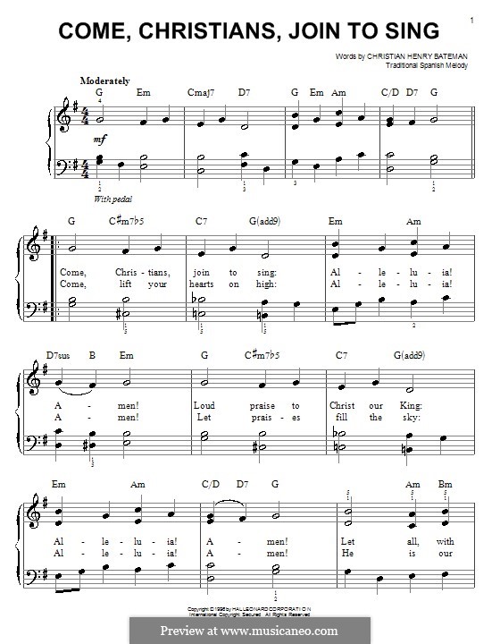 Come, Christians, Join to Sing: Für Klavier, leicht by folklore