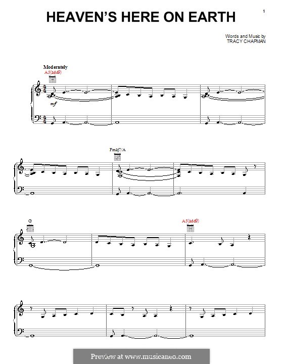 Heaven's Here on Earth: Für Stimme und Klavier (oder Gitarre) by Tracy Chapman