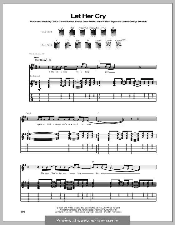 Let Her Cry (Hootie & The Blowfish): Für Gitarre mit Tabulatur by Darius Carlos Rucker, Everett Dean Felber, James George Sonefeld, Mark William Bryan