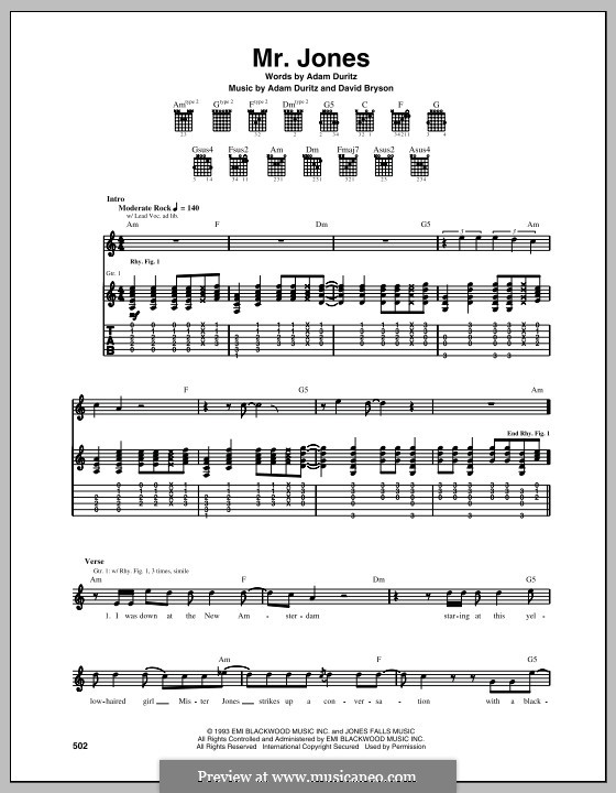 Mr. Jones (Counting Crows): Für Gitarre mit Tabulatur by Adam F. Duritz, David Bryson