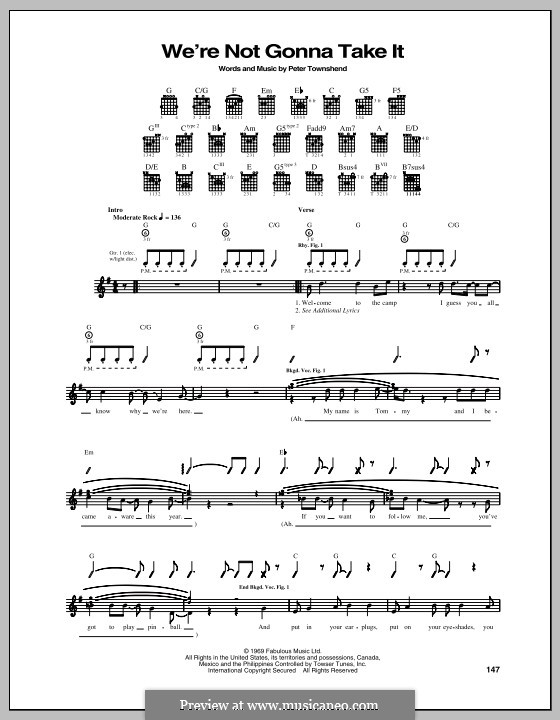 We Re Not Gonna Take It Deutsch We're Not Gonna Take It (The Who) von P. Townshend - Noten auf MusicaNeo