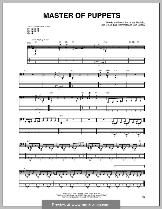 Master of Puppets (Metallica): Für Bassgitarre mit Tabulatur by Cliff Burton, James Hetfield, Kirk Hammett, Lars Ulrich