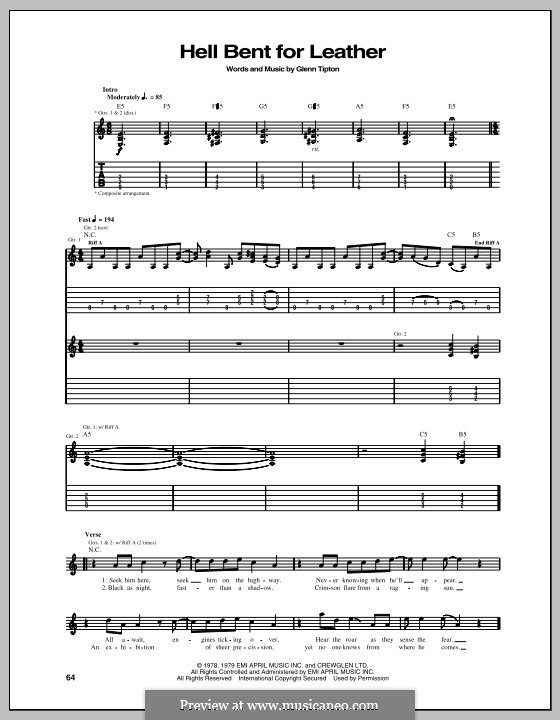 Hell Bent for Leather (Judas Priest): Für Gitarre mit Tab by Glenn Tipton