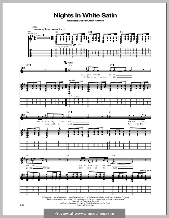 Nights in White Satin (The Moody Blues): Für Gitarre mit Tab by Justin Hayward