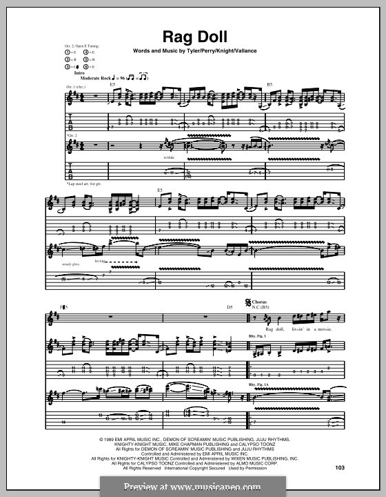 Rag Doll (Aerosmith): Für Gitarre mit Tabulatur by Holly Knight, Jim Vallance, Joe Perry, Steven Tyler