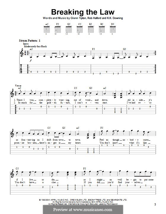 Breaking the Law (Judas Priest): Für Gitarre (Sehr leichte Fassung) by Glenn Tipton, K. K. Downing, Robert Halford